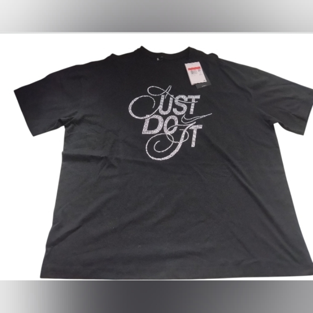 Nike Women's Black Size L 'Just Do It' Tee Crystal-Style Rhinestone Look New - Picture 1 of 5
